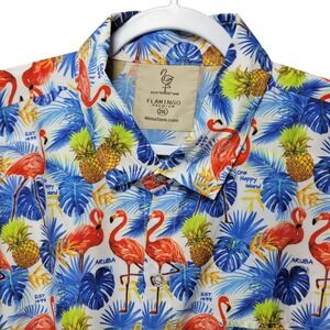 Rima Elite Hawaiian Pineapple Flamingo Shirt‎ Mens 2XL Aruba Caribbean Button